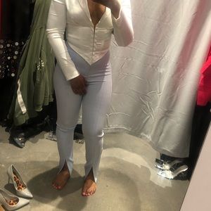 Akira Pinstripe Pants with Slit at Bottom